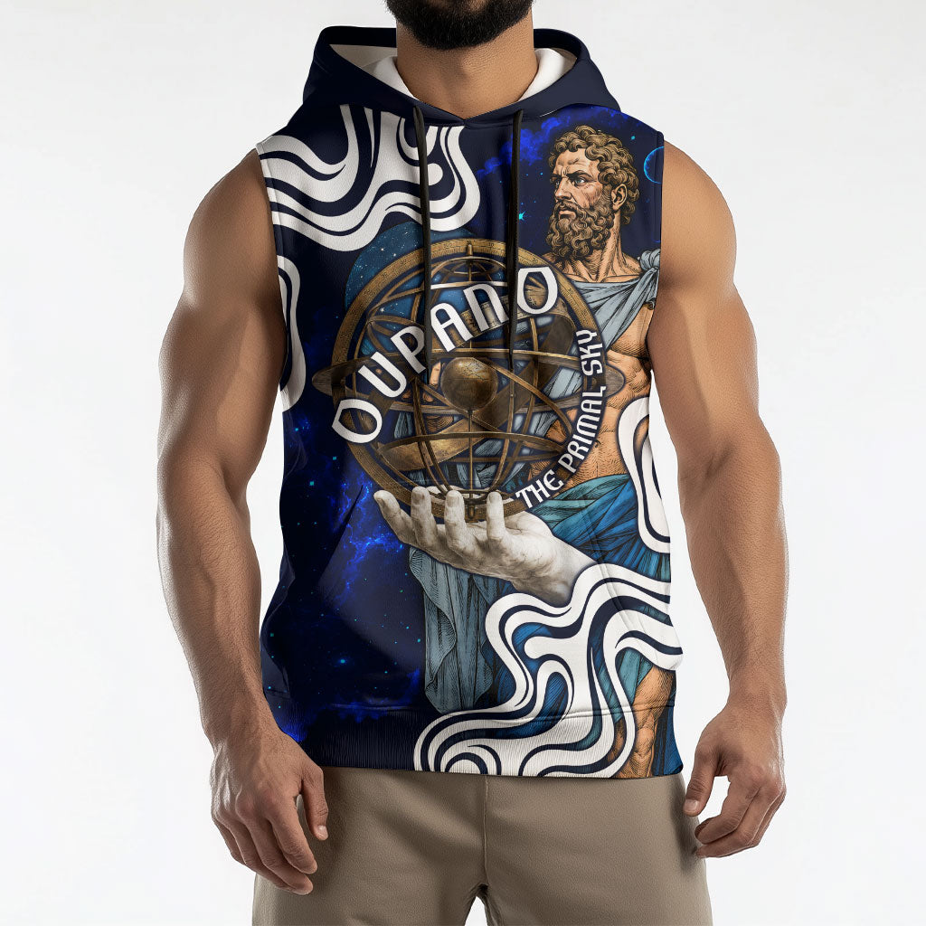 Uranus The Primal Sky Greek God Sleeveless Hoodie Vintage Celestial Armillary Sphere Cosmos Mythology