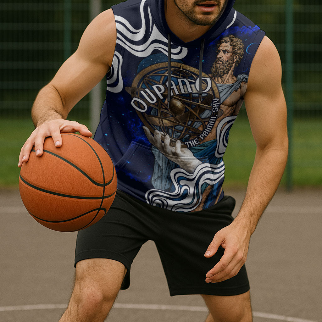 Uranus The Primal Sky Greek God Sleeveless Hoodie Vintage Celestial Armillary Sphere Cosmos Mythology