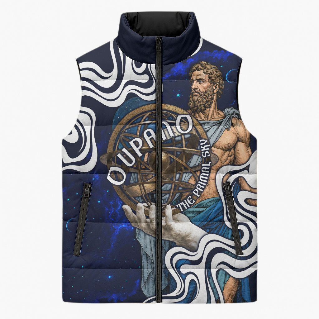 Uranus The Primal Sky Greek God Sleeveless Puffer Jacket Vintage Celestial Armillary Sphere Cosmos Mythology