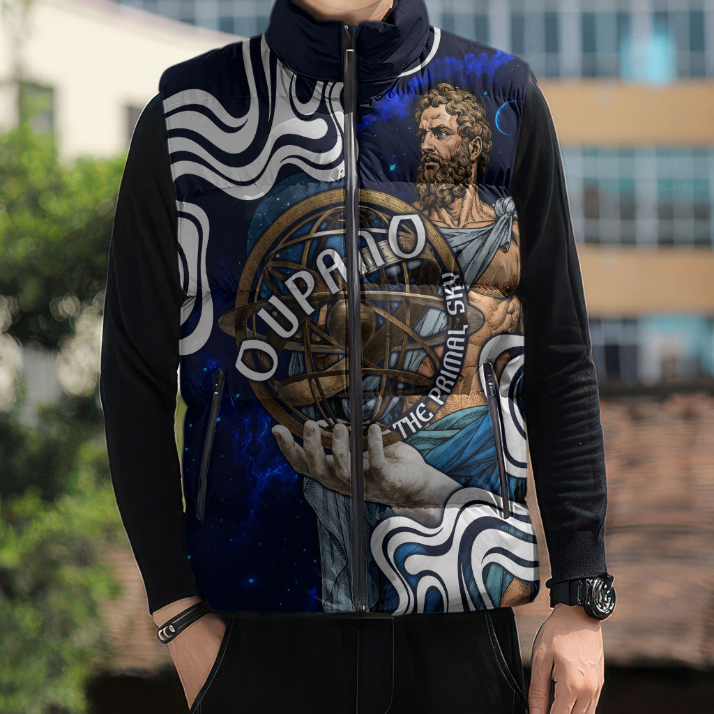 Uranus The Primal Sky Greek God Sleeveless Puffer Jacket Vintage Celestial Armillary Sphere Cosmos Mythology