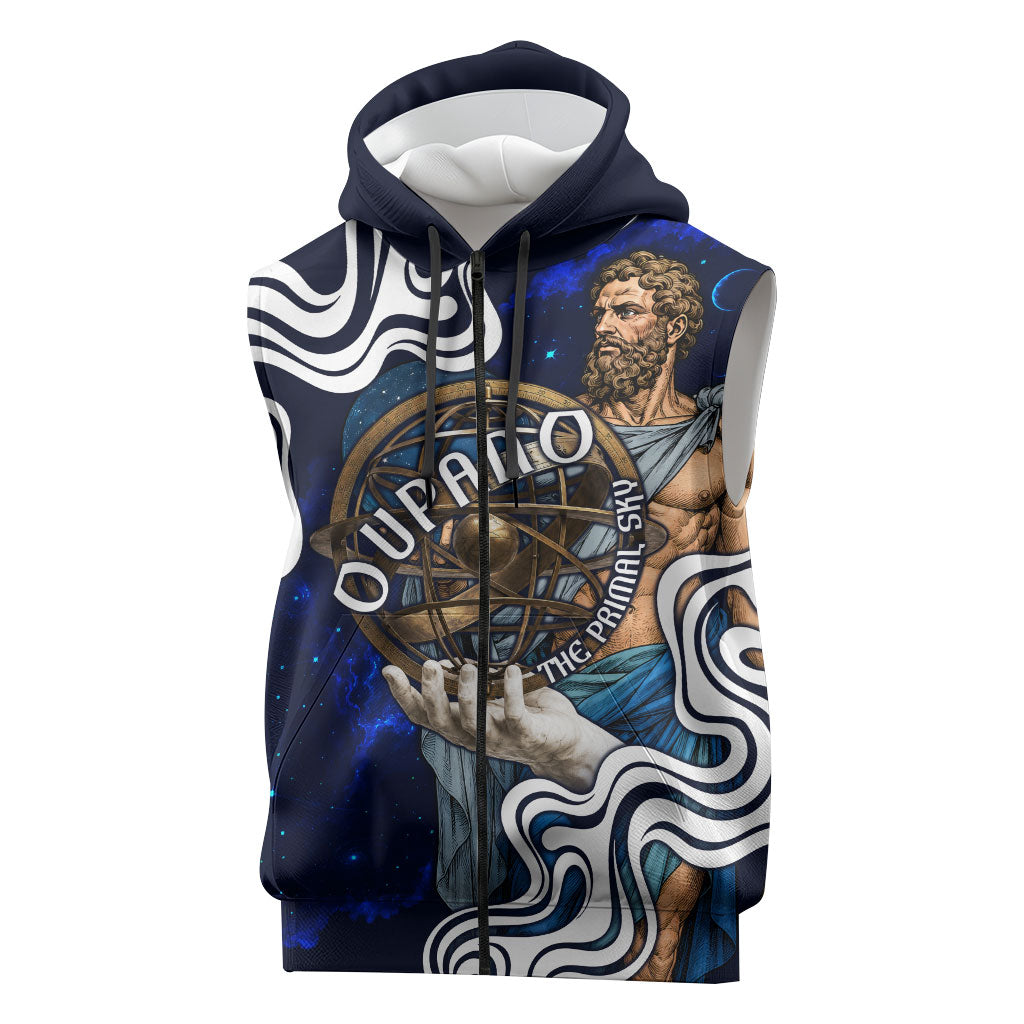 Uranus The Primal Sky Greek God Sleeveless Zip Hoodie Vintage Celestial Armillary Sphere Cosmos Mythology