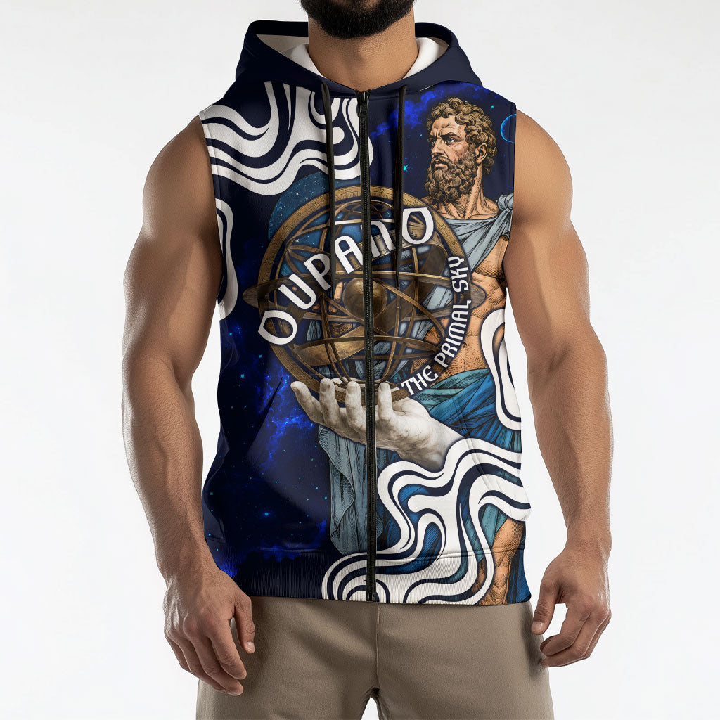 Uranus The Primal Sky Greek God Sleeveless Zip Hoodie Vintage Celestial Armillary Sphere Cosmos Mythology