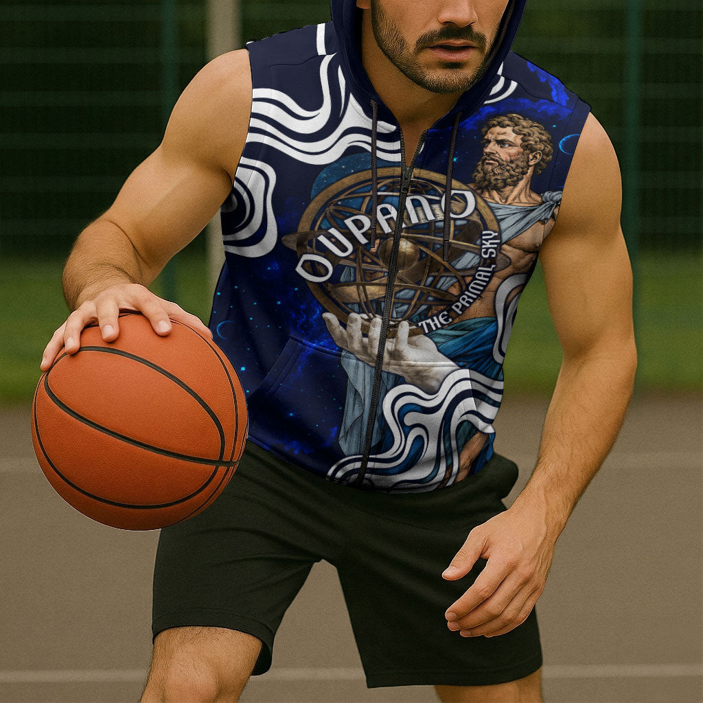 Uranus The Primal Sky Greek God Sleeveless Zip Hoodie Vintage Celestial Armillary Sphere Cosmos Mythology