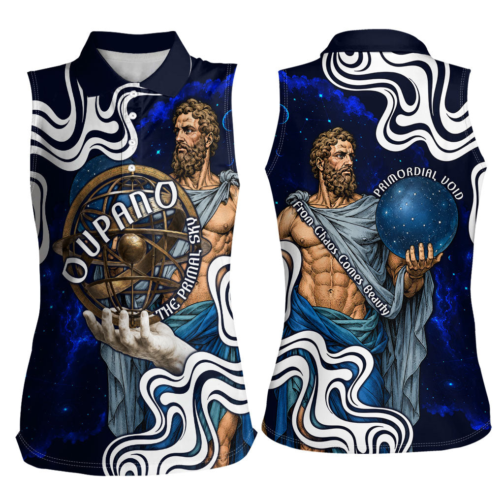 Uranus The Primal Sky Greek God Women Sleeveless Polo Shirt Vintage Celestial Armillary Sphere Cosmos Mythology