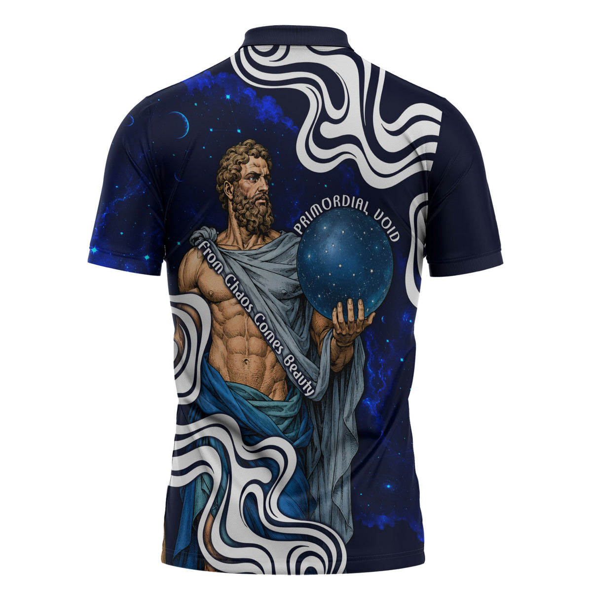 Uranus The Primal Sky Greek God Zipper Polo Shirt Vintage Celestial Armillary Sphere Cosmos Mythology