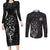 Viking Odin Couples Matching Long Sleeve Bodycon Dress and Long Sleeve Button Shirts The All-Father God in Norse Mythology with Runes Pattern - Wonder Print Shop