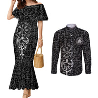 viking-odin-couples-matching-mermaid-dress-and-long-sleeve-button-shirts-the-all-father-god-in-norse-mythology-with-runes-pattern