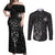 Viking Odin Couples Matching Off Shoulder Maxi Dress and Long Sleeve Button Shirts The All-Father God in Norse Mythology with Runes Pattern - Wonder Print Shop