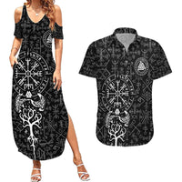 Viking Odin Couples Matching Summer Maxi Dress and Hawaiian Shirt The All-Father God in Norse Mythology with Runes Pattern - Wonder Print Shop