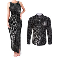 Viking Odin Couples Matching Tank Maxi Dress and Long Sleeve Button Shirts The All-Father God in Norse Mythology with Runes Pattern - Wonder Print Shop