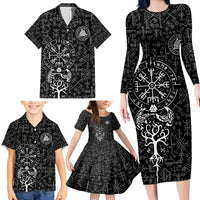 Viking Odin Family Matching Long Sleeve Bodycon Dress and Hawaiian Shirt The All-Father God in Norse Mythology with Runes Pattern - Wonder Print Shop