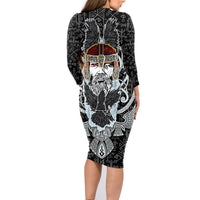 Viking Odin Family Matching Long Sleeve Bodycon Dress and Hawaiian Shirt The All-Father God in Norse Mythology with Runes Pattern - Wonder Print Shop
