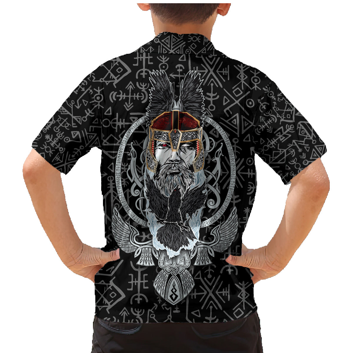 Viking Odin Family Matching Mermaid Dress and Hawaiian Shirt The All-Father God in Norse Mythology with Runes Pattern - Wonder Print Shop