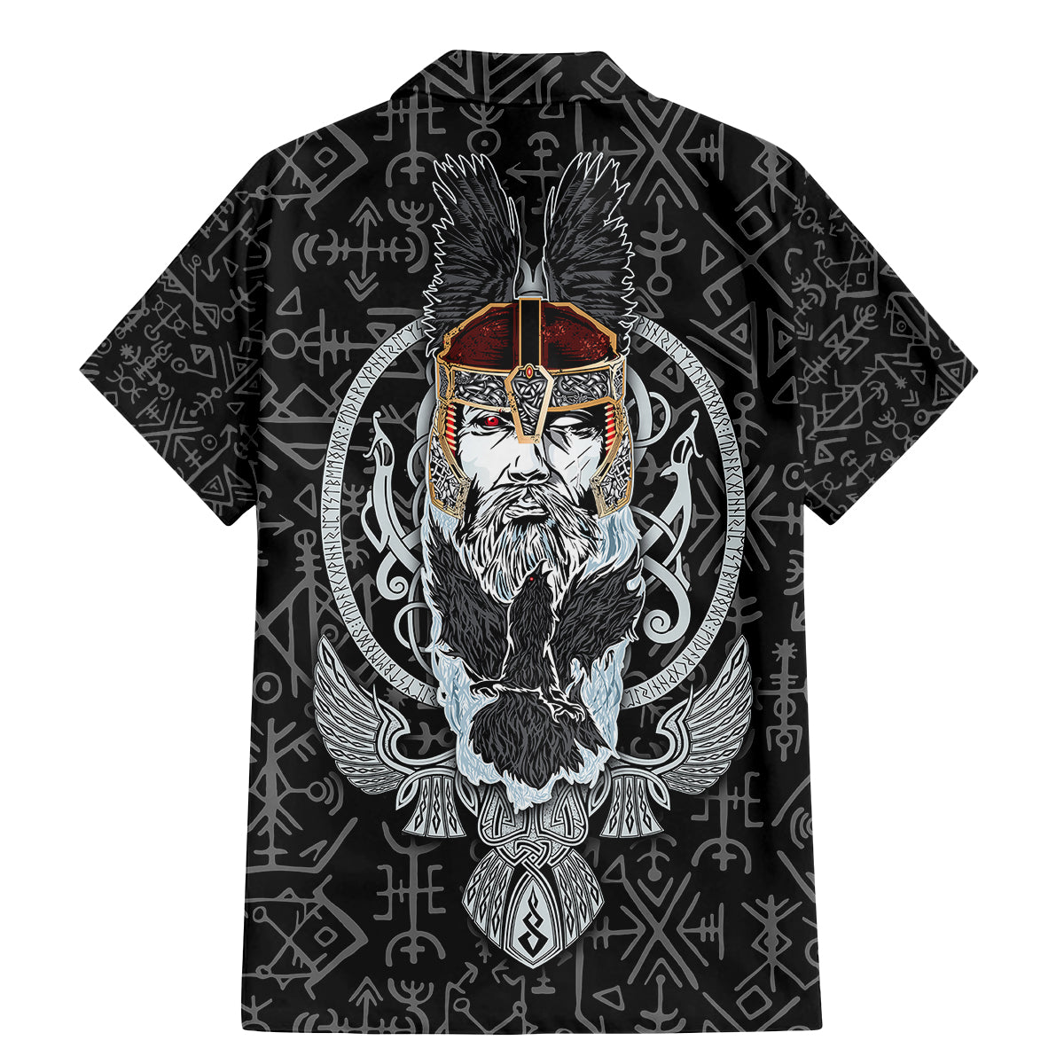 Viking Odin Family Matching Mermaid Dress and Hawaiian Shirt The All-Father God in Norse Mythology with Runes Pattern - Wonder Print Shop
