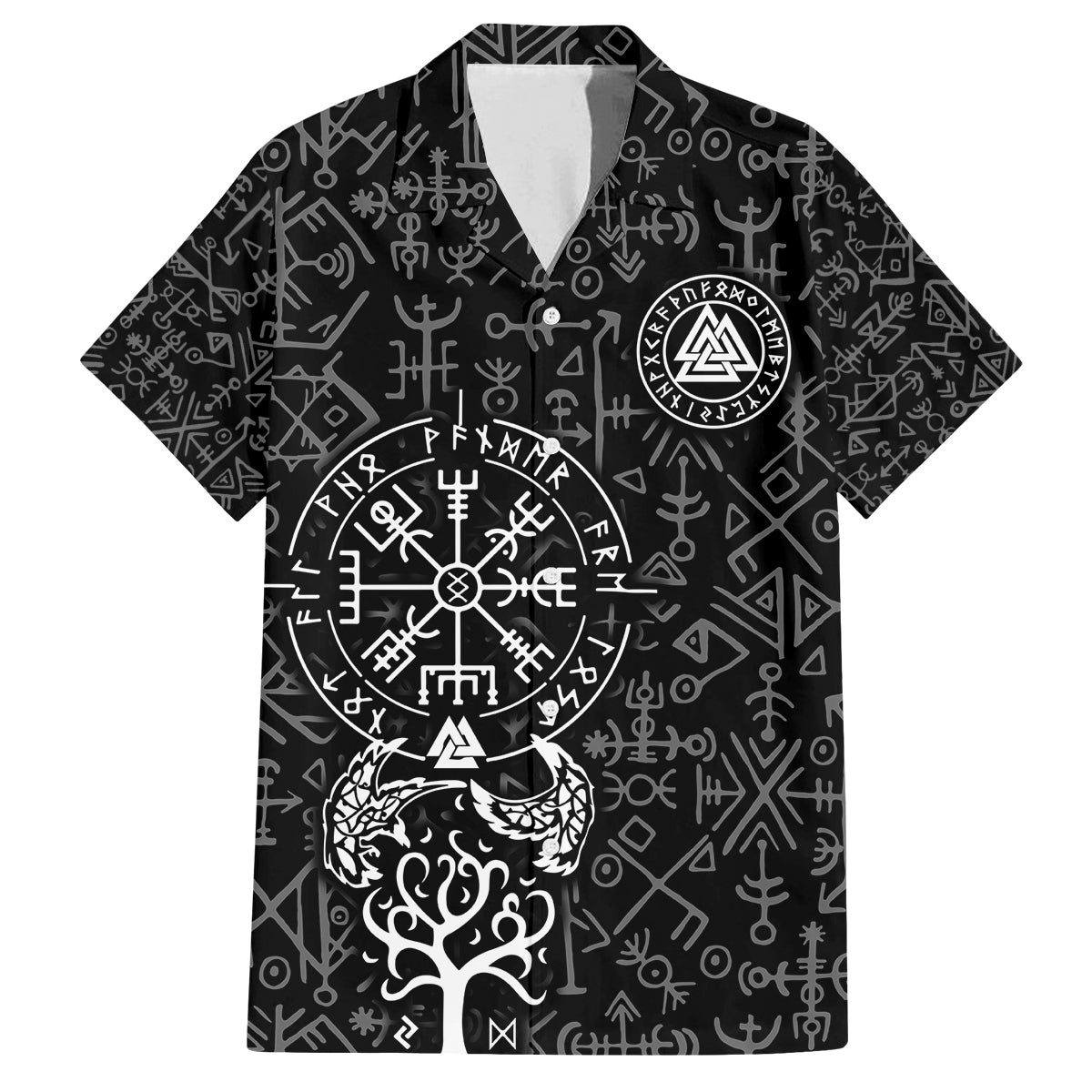 Viking Odin Family Matching Off Shoulder Long Sleeve Dress and Hawaiian Shirt The All-Father God in Norse Mythology with Runes Pattern - Wonder Print Shop