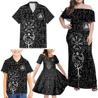 Viking Odin Family Matching Off Shoulder Maxi Dress and Hawaiian Shirt The All-Father God in Norse Mythology with Runes Pattern - Wonder Print Shop