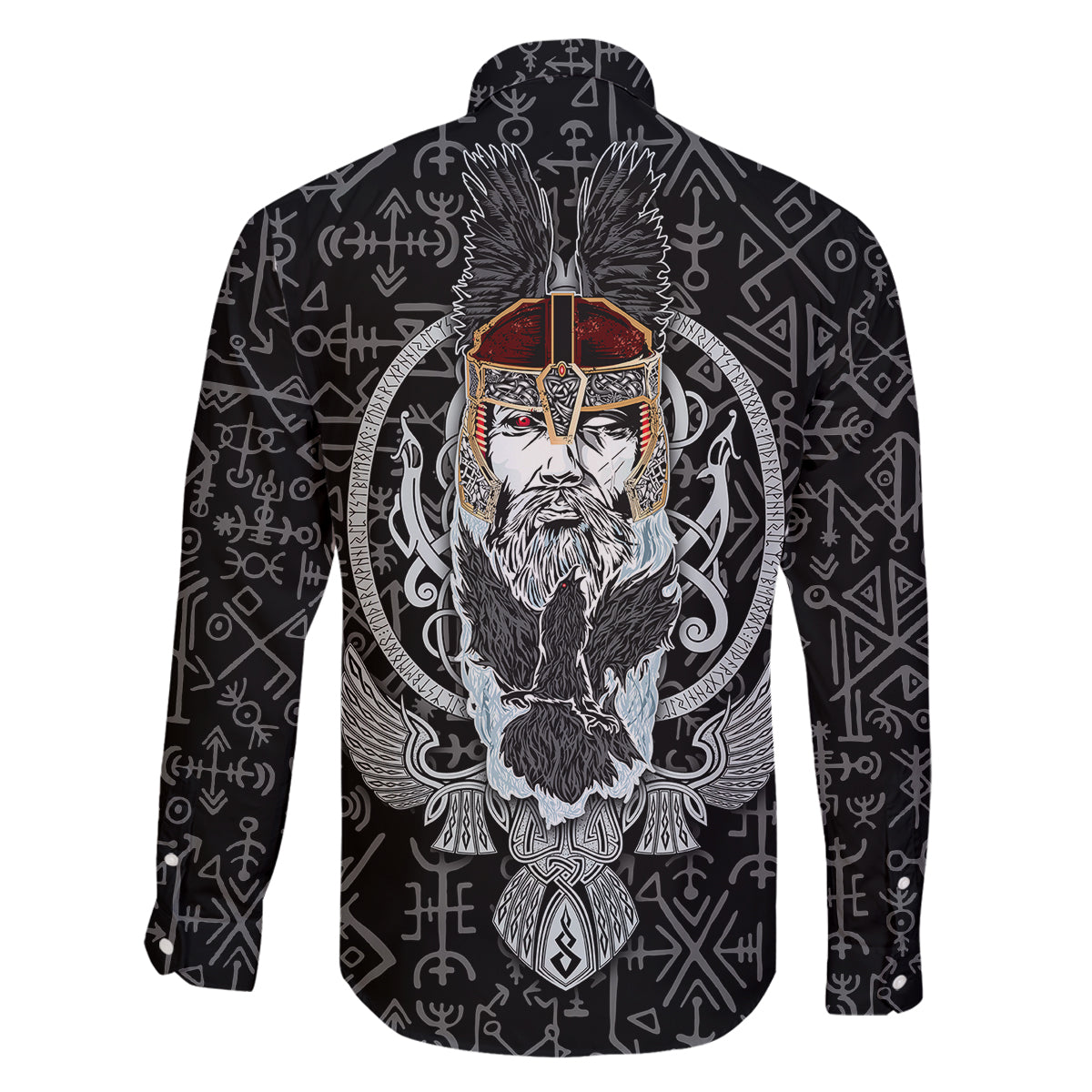 Viking Odin Family Matching Off Shoulder Maxi Dress and Hawaiian Shirt The All-Father God in Norse Mythology with Runes Pattern - Wonder Print Shop