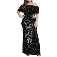 Viking Odin Family Matching Off Shoulder Maxi Dress and Hawaiian Shirt The All-Father God in Norse Mythology with Runes Pattern - Wonder Print Shop