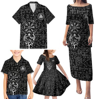 Viking Odin Family Matching Puletasi Dress and Hawaiian Shirt The All-Father God in Norse Mythology with Runes Pattern - Wonder Print Shop
