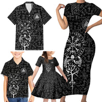 Viking Odin Family Matching Short Sleeve Bodycon Dress and Hawaiian Shirt The All-Father God in Norse Mythology with Runes Pattern - Wonder Print Shop