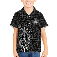 Viking Odin Family Matching Short Sleeve Bodycon Dress and Hawaiian Shirt The All-Father God in Norse Mythology with Runes Pattern - Wonder Print Shop