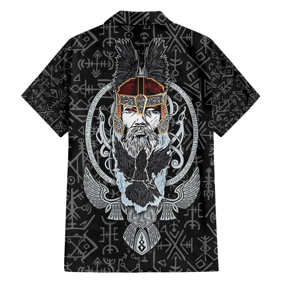 Viking Odin Family Matching Tank Maxi Dress and Hawaiian Shirt The All-Father God in Norse Mythology with Runes Pattern - Wonder Print Shop
