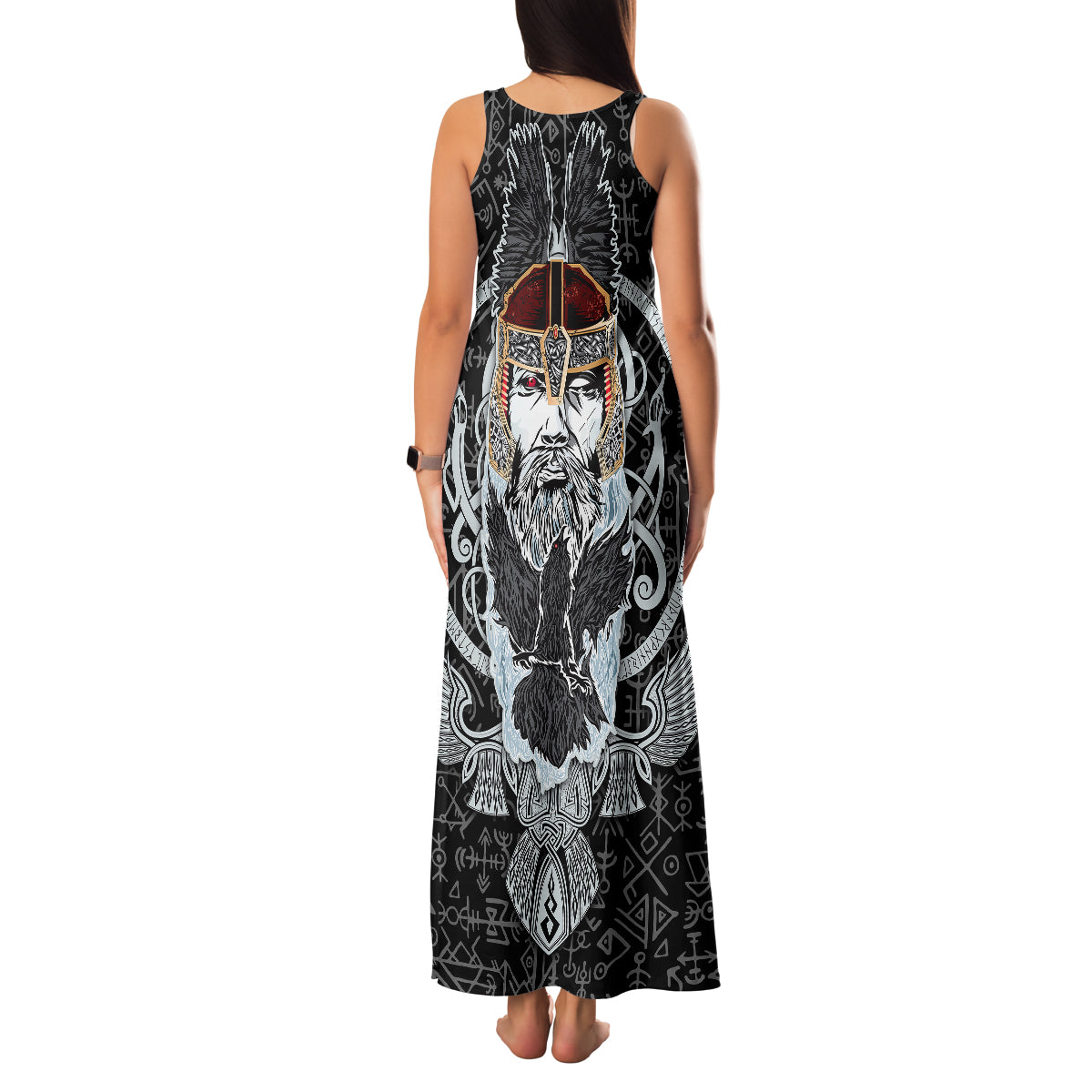 Viking Odin Family Matching Tank Maxi Dress and Hawaiian Shirt The All-Father God in Norse Mythology with Runes Pattern - Wonder Print Shop