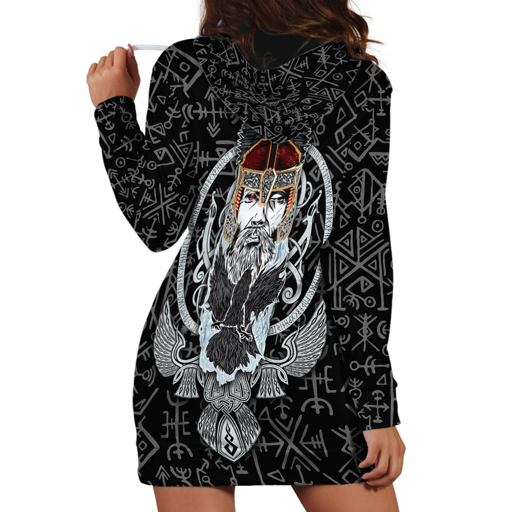 Viking Odin Hoodie Dress The All-Father God in Norse Mythology with Runes Pattern - Wonder Print Shop