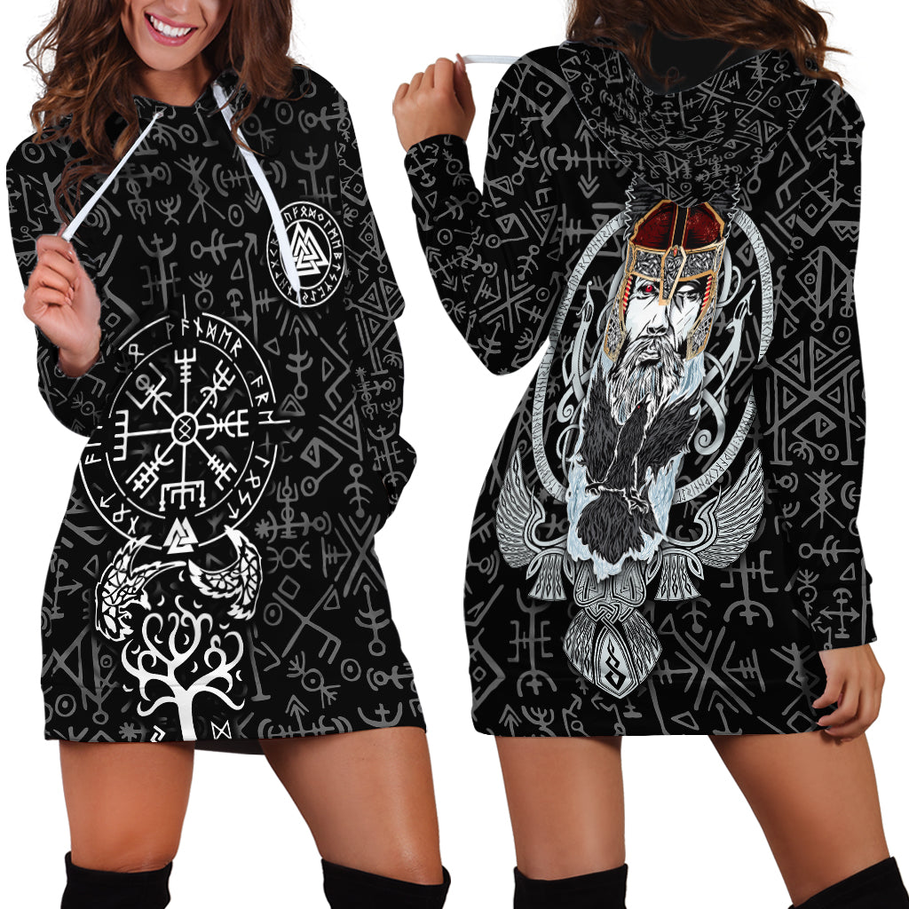 Viking Odin Hoodie Dress The All-Father God in Norse Mythology with Runes Pattern - Wonder Print Shop
