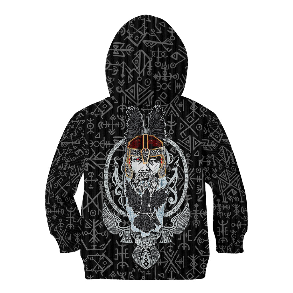 Viking Odin Kid Hoodie The All-Father God in Norse Mythology with Runes Pattern - Wonder Print Shop