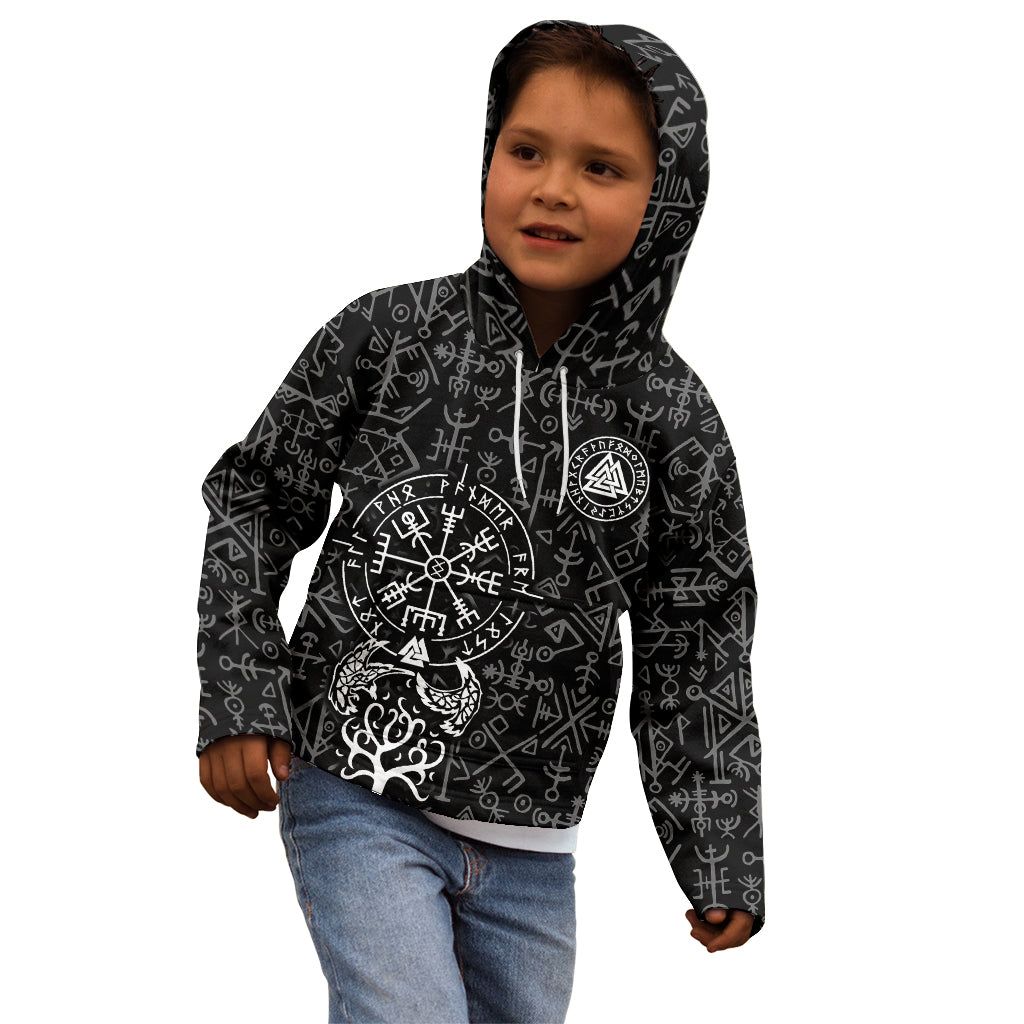 Viking Odin Kid Hoodie The All-Father God in Norse Mythology with Runes Pattern - Wonder Print Shop