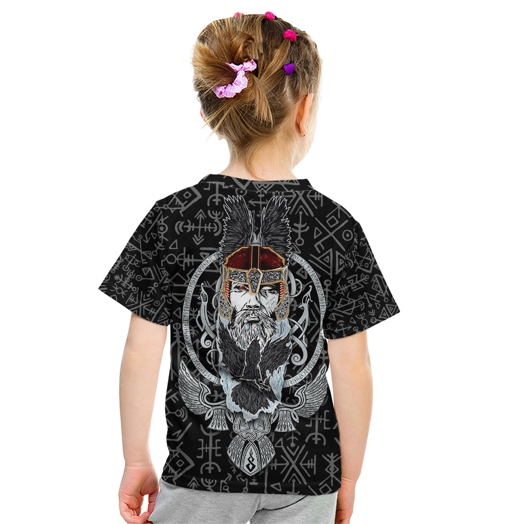 Viking Odin Kid T Shirt The All-Father God in Norse Mythology with Runes Pattern - Wonder Print Shop