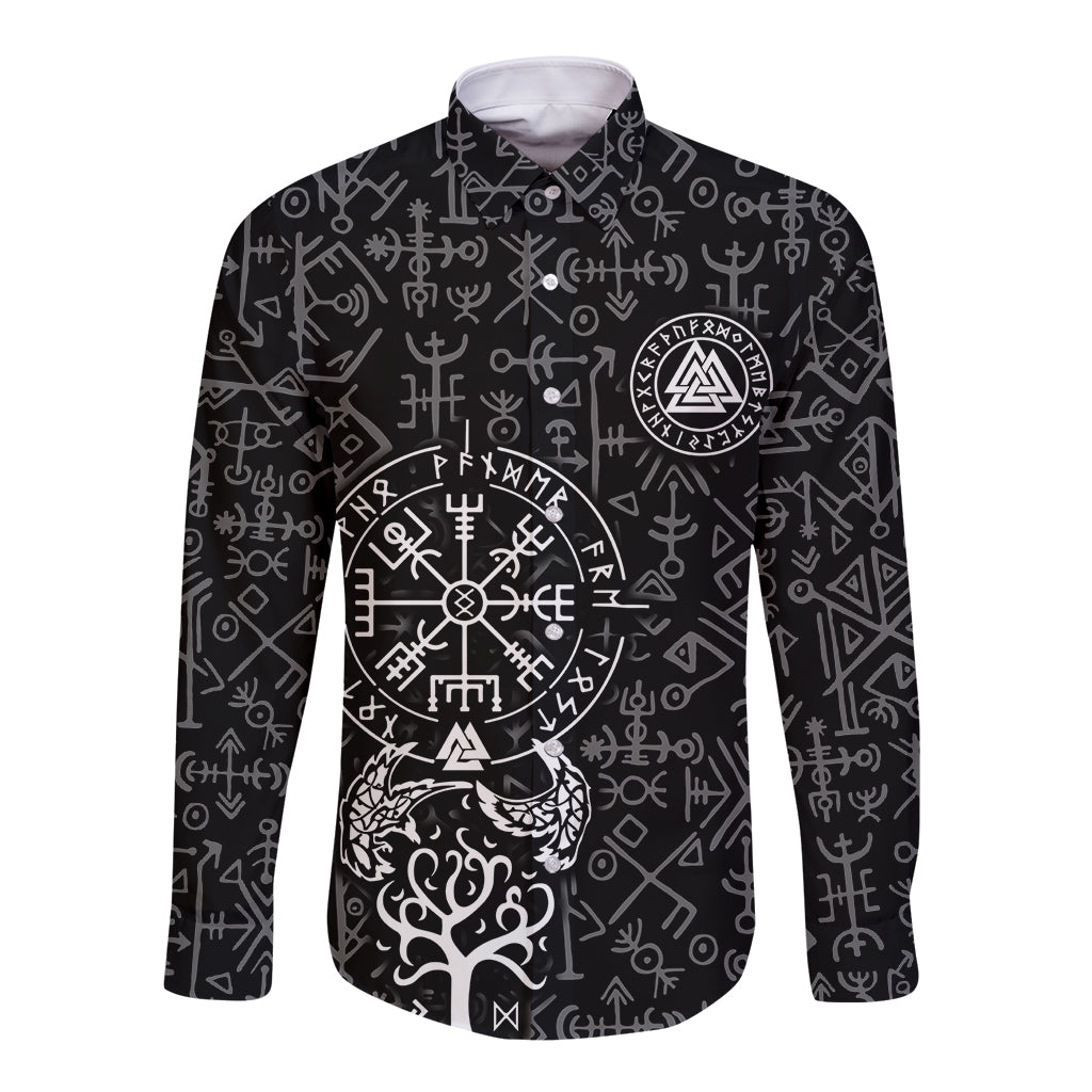 Viking Odin Long Sleeve Button Shirt The All-Father God in Norse Mythology with Runes Pattern - Wonder Print Shop