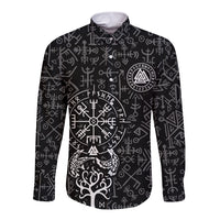 Viking Odin Long Sleeve Button Shirt The All-Father God in Norse Mythology with Runes Pattern - Wonder Print Shop