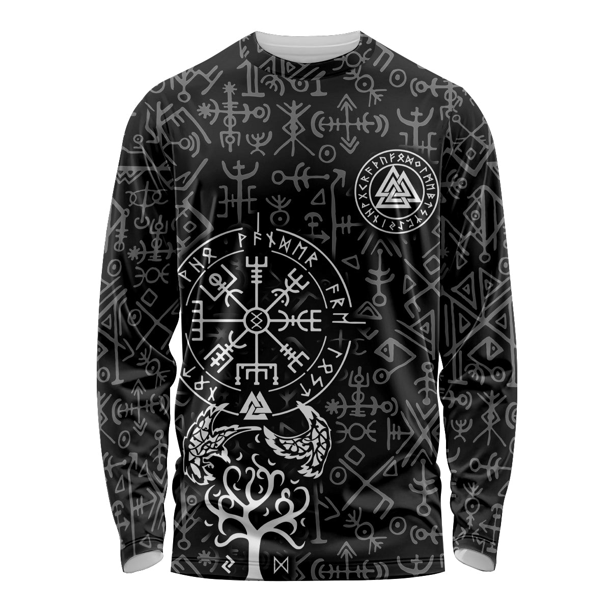 Viking Odin Long Sleeve Shirt The All-Father God in Norse Mythology with Runes Pattern - Wonder Print Shop