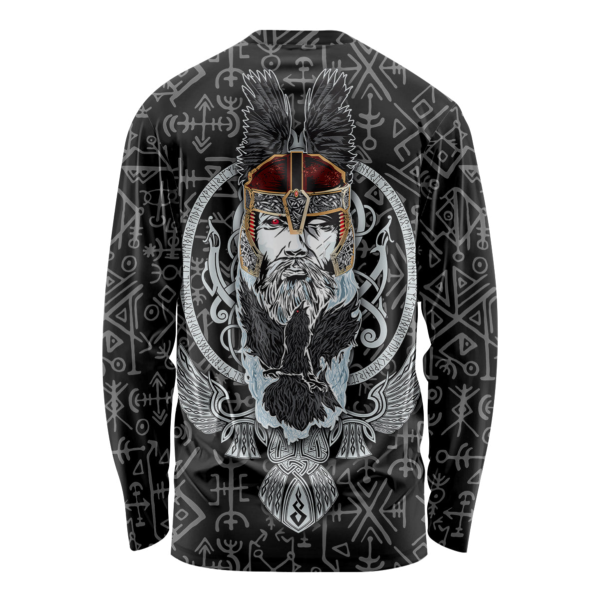 Viking Odin Long Sleeve Shirt The All-Father God in Norse Mythology with Runes Pattern - Wonder Print Shop
