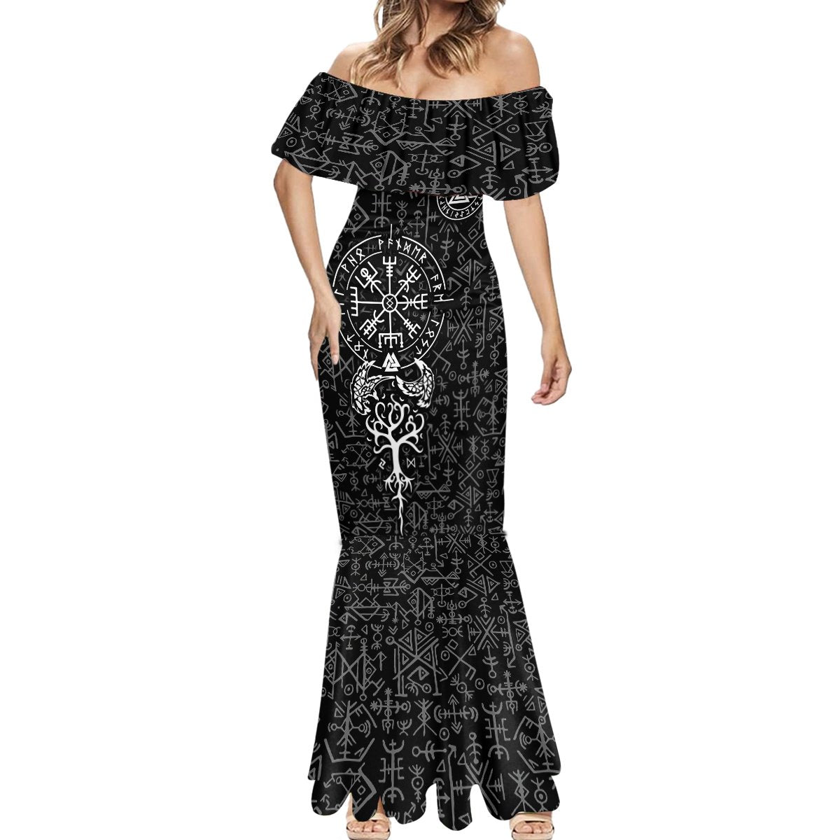 Viking Odin Mermaid Dress The All-Father God in Norse Mythology with Runes Pattern - Wonder Print Shop