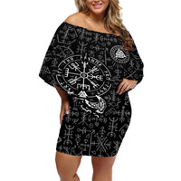 Viking Odin Off Shoulder Short Dress The All-Father God in Norse Mythology with Runes Pattern - Wonder Print Shop