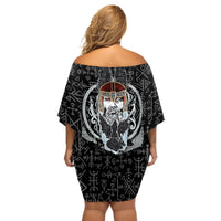 Viking Odin Off Shoulder Short Dress The All-Father God in Norse Mythology with Runes Pattern - Wonder Print Shop
