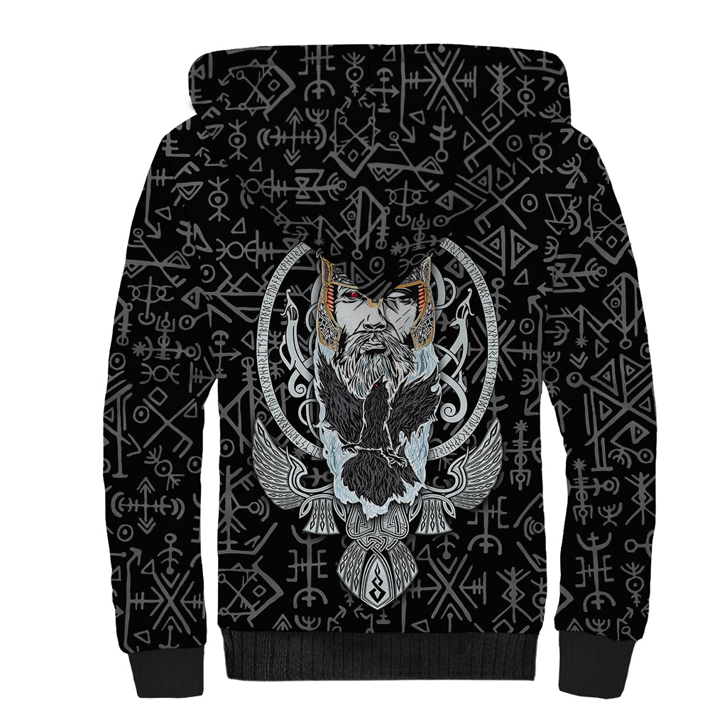 Viking Odin Sherpa Hoodie The All-Father God in Norse Mythology with Runes Pattern - Wonder Print Shop