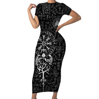 Viking Odin Short Sleeve Bodycon Dress The All-Father God in Norse Mythology with Runes Pattern - Wonder Print Shop