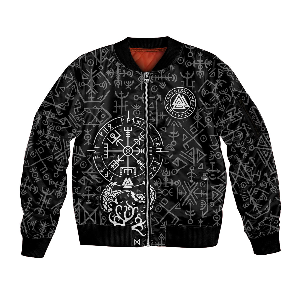 Viking Odin Sleeve Zip Bomber Jacket The All-Father God in Norse Mythology with Runes Pattern - Wonder Print Shop