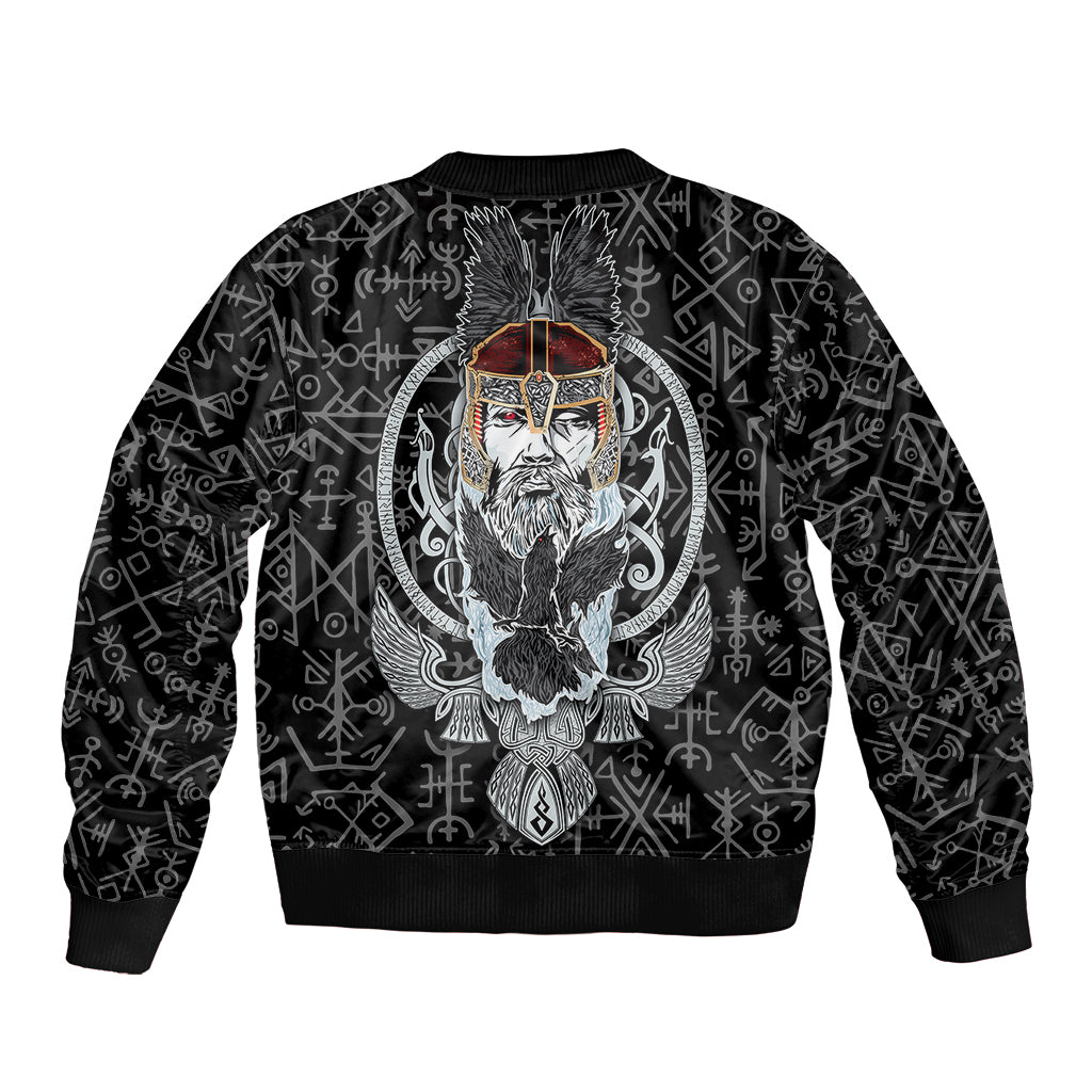 Viking Odin Sleeve Zip Bomber Jacket The All-Father God in Norse Mythology with Runes Pattern - Wonder Print Shop