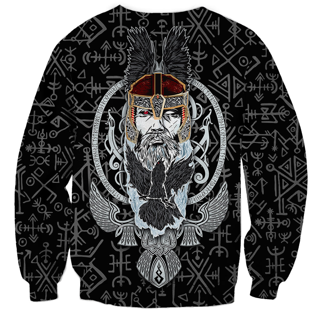 Viking Odin Sweatshirt The All-Father God in Norse Mythology with Runes Pattern - Wonder Print Shop