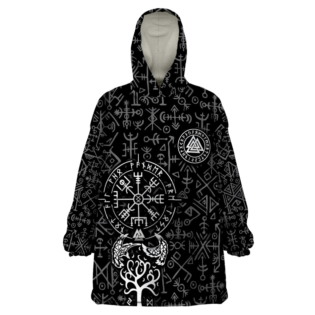 Viking Odin Wearable Blanket Hoodie The All-Father God in Norse Mythology with Runes Pattern - Wonder Print Shop