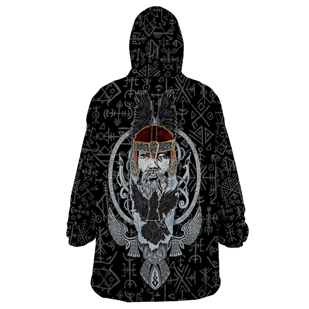 Viking Odin Wearable Blanket Hoodie The All-Father God in Norse Mythology with Runes Pattern - Wonder Print Shop