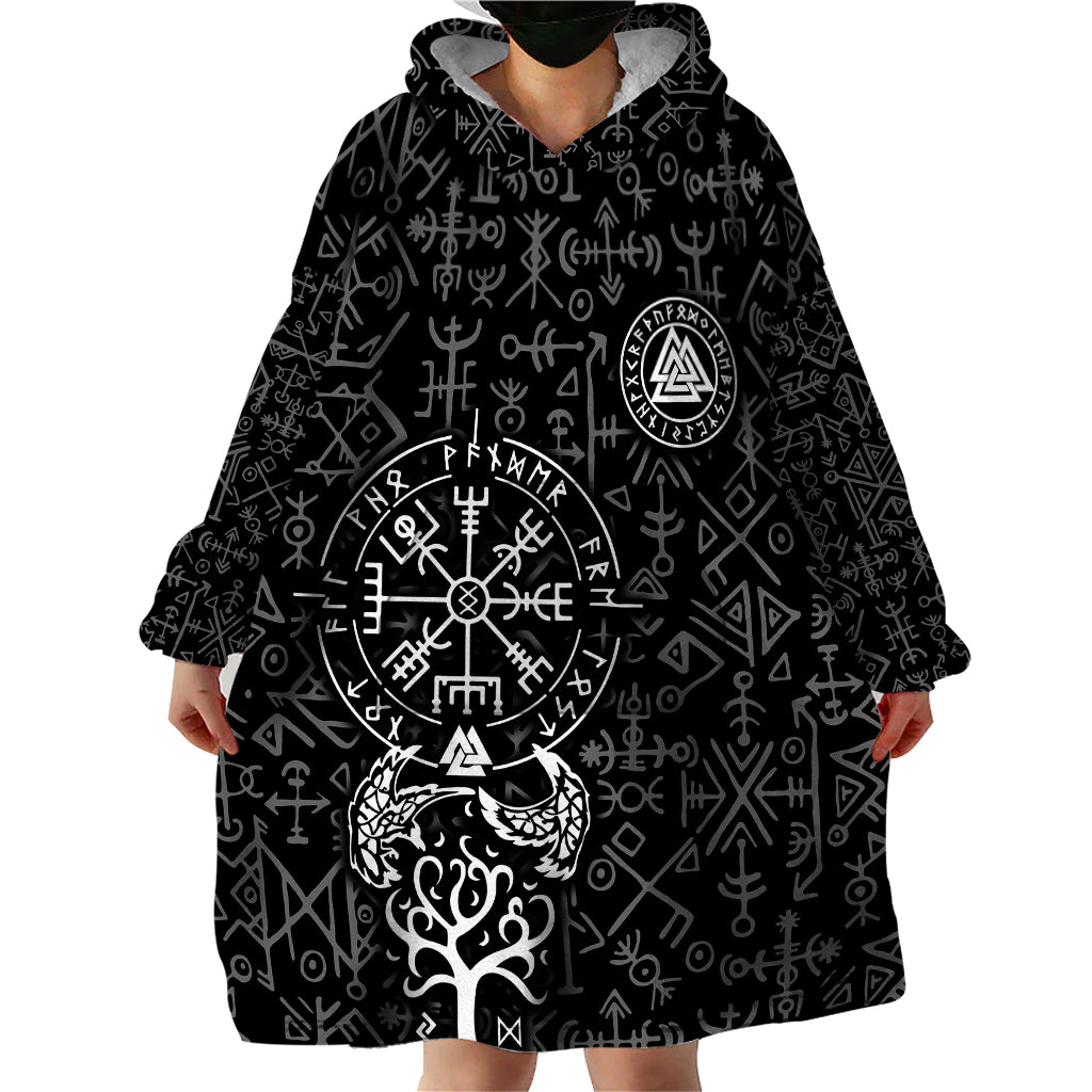 Viking Odin Wearable Blanket Hoodie The All-Father God in Norse Mythology with Runes Pattern - Wonder Print Shop