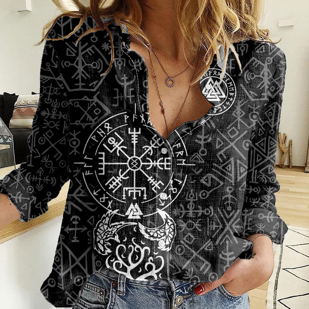 Viking Odin Women Casual Shirt The All-Father God in Norse Mythology with Runes Pattern - Wonder Print Shop