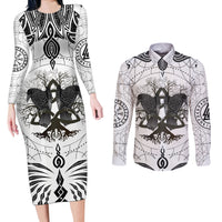 Mystic Valknut and Viking Circle Couples Matching Long Sleeve Bodycon Dress and Long Sleeve Button Shirts with Twin Raven Accents - Wonder Print Shop