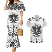 Mystic Valknut and Viking Circle Couples Matching Mermaid Dress and Hawaiian Shirt with Twin Raven Accents - Wonder Print Shop